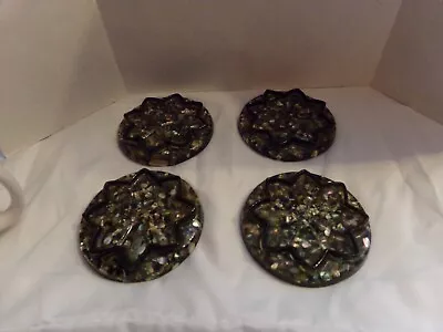 $19.99 • Buy Vintage Abalone Chipped Shell Coaster Set Of 4 MCM Resin Lucite Cork Back Guam