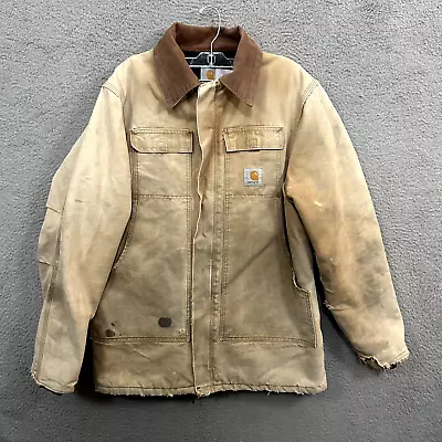 Vintage Carhartt Jacket Mens 44 Beige CQ186 Arctic Canvas Work Wear Quilt Lined • $48.88