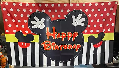 Disney Mickey Mouse Happy Birthday Backdrop Banner Approx 58  X 36  Inches • $13.99