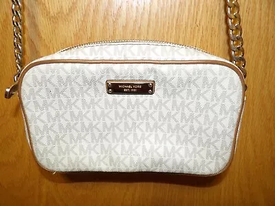 Michael Kors Crossbody Signature Vanilla Handbag With Chain & Leather Strap • $22.99