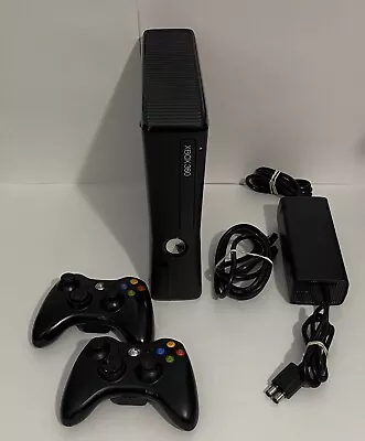 Xbox 360 S Slim Bundle 1439 Console 250GB 2 OEM Controller Power HDMI TESTED • $90