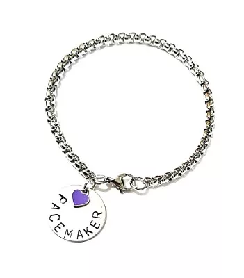 Medical Alert Bracelet Strong Stainless Steel Box Chain Disc & Cute Enamel Heart • £6.99