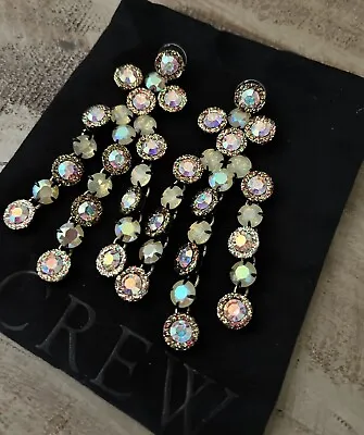 J Crew Crystal Iridescent Glitter Bezel Gold Black Enamel Chandelier Earrings • $35.99