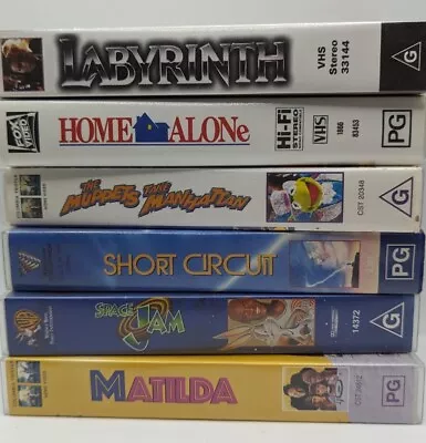 6 X Family VHS Matilda Space Jam Short Circuit Muppets Home Alone Labyrinth • $33.92