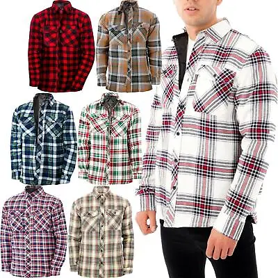 Men River Road Flannel Padded Work Shirt Fleece Quilted Lined Lumberjack Jacket • £16.99
