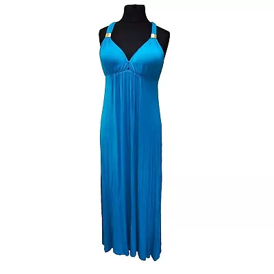 Melissa Odabash Beach Maxi Dress UK 14 Turquoise Grecian Sleeveless Moulded Cups • £34.99