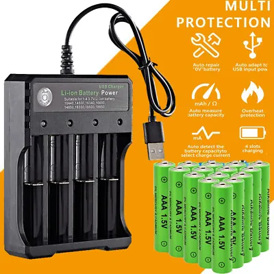 AA AAA Rechargeable Alkaline Batteries 3000mAh 1.5V / Battery Smart Charger Lot • $10.99