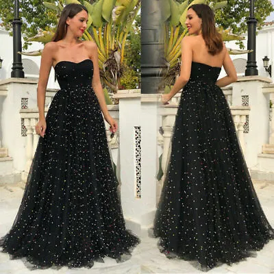 £23.59 • Buy Womens Tulle Bandeau Maxi Dress Evening Party Prom Coloured Pearls Ball Gown HOT