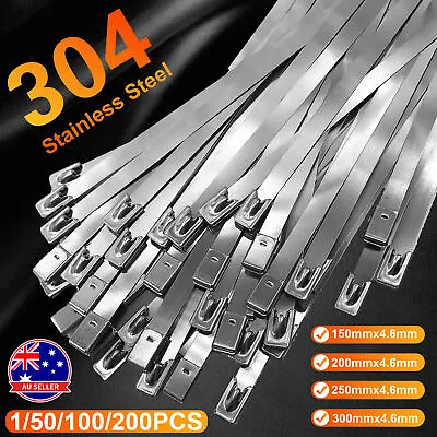 New Stainless Steel Cable Ties SS304 Grade Zip Strap Locking Wrap 150-300mm AU • $3.49