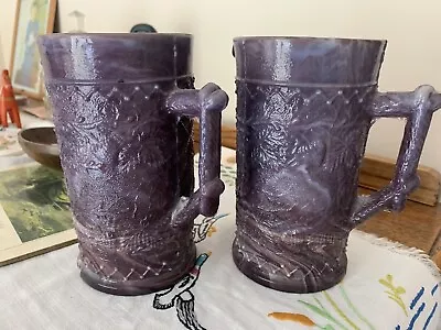 Pair Of Victorian 1890's Antique Malachite/Slag Glass Jug Purple & White • £65