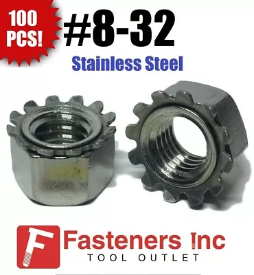 (Qty 100) #8-32 Kep Hex Star Lock Nuts Stainless Steel 18-8 / 304 • $11.99