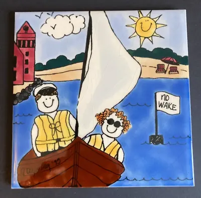 H&R Johnson Tiles Made In England Boat Summer Day Beach Decorative Tile Hanging • $26