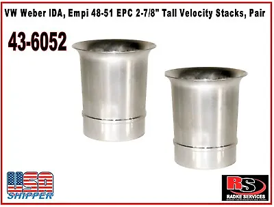 VW Weber IDA Empi 48-51 EPC 2-7/8  Tall Velocity Stacks Pair 43-6052 BUG BAJA  • $38.95