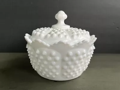 FENTON Milkglass Hobnail Scalloped Lidded Candy Dish/Sugar Bowl • $19.99