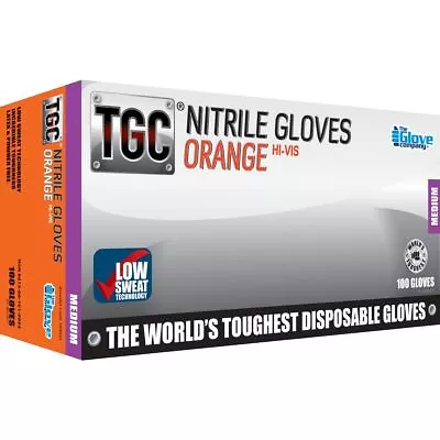 TGC Orange Hi-Vis Nitrile Gloves M 100 Pack 160032 • $44.95