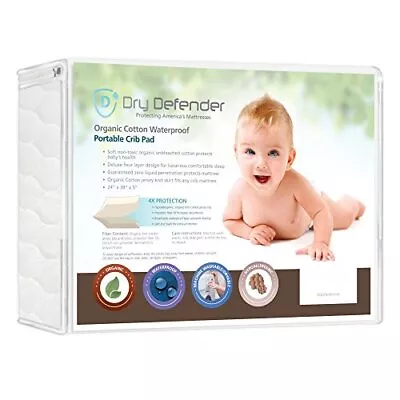 Organic Cotton Waterproof Portable Crib Pad - Natural Quilted Mini Baby Crib Mat • $41.99