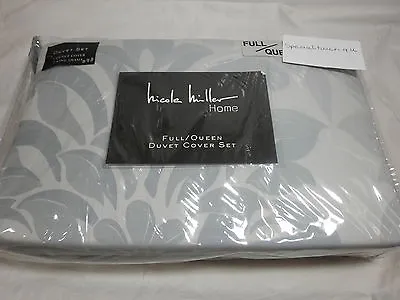 Nicole Miller Home Leaf Full/Queen Duvet & Shams Set ~ Powder Blue/Light Grey • $89