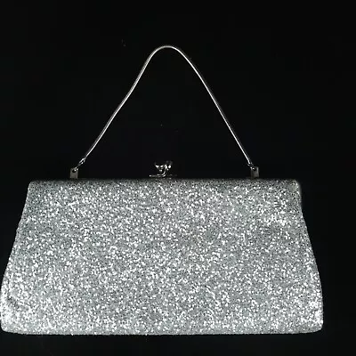 Silver Glitter Retro Evening Frame Bag Vintage Clutch Purse - 10  X 5  • $14.95