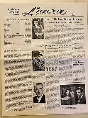 Laura Pressbook 1944 Gene Tierney Dana Andrews Clifton Web Vincent Price! • $11.59