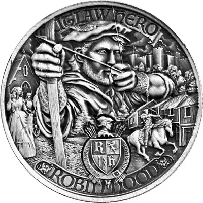 2021 NIUE 1 Oz Silver Outlaw Hero Robin Hood Antiqued Finish Coin • $42.71