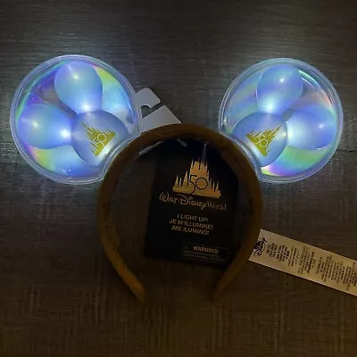 Walt Disney World 50th Anniversary Light Up Blue Balloon Ears Gold Headband NWT • $29.95