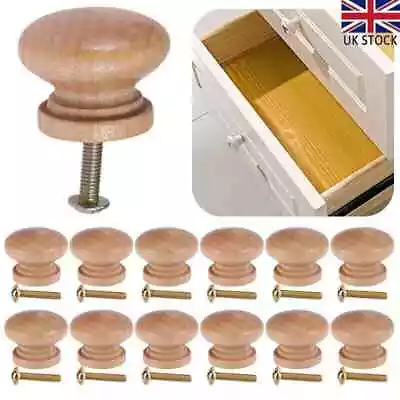 12x Wooden Knobs With Metal Screws Wardrobe Door Drawer Cabinet Pull Handle Knob • £5.32