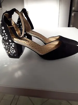 £13 • Buy Oasis Ladies Fab Shoes 37 Black Faux Suede Ankle Strap Diamante Encrusted Heels