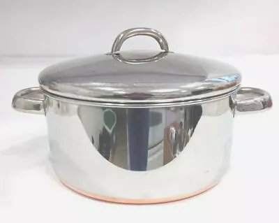 Vtg Revere Ware 1801 Copper Bottom Pot 4.5 Qt + Lid Soup Stock Stainless • $28