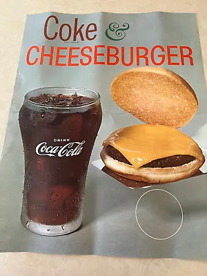 Vintage Coca Cola Ad Display Poster Coke & Cheeseburger • $29.99