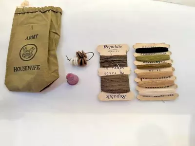 Vintage ARMY HOUSEWIFE SEWING KIT- Cloth Bag With Sewing Accessories • $4