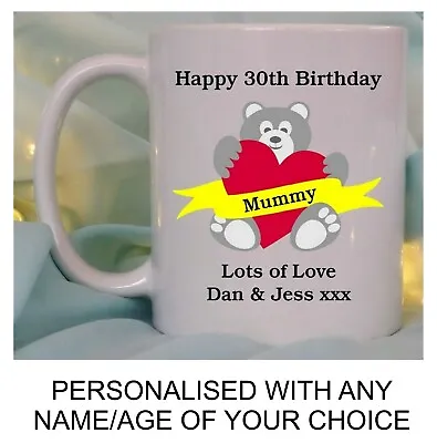 Personalised Birthday Gift Mug Love Teddy Wife Mummy Any Name Age Girls Present • £10.95