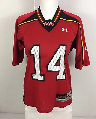 Maryland Terrapins Under Armour Boys Medium Jersey Red 14 Nylon Football S/S • $24.98