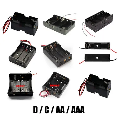 Battery Holder 1 2 3 4 6 8 X D / C / AA / AAA Black Cell Open Box With Wire • $19.79