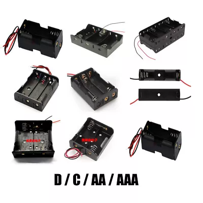 Battery Holder 1 2 3 4 6 8 X D / C / AA / AAA Cell Open Box Black With Wire • $1.99