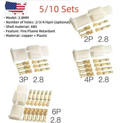 2.8mm 2Way 3Way 4 Way 6 Way Electrical Connector Female/Male Pin Plug Kits • $5.59