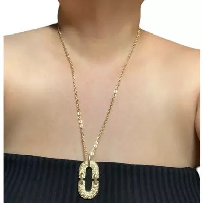 Bold Gold-tone Rolo Chain Bold Hammered Pendant Necklace 26” Long Unbranded • $4