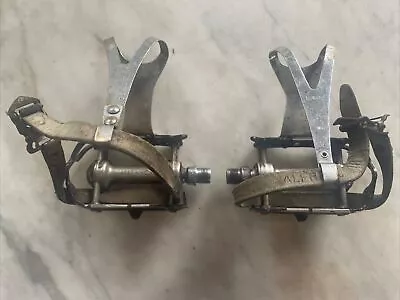 Vintage CAMPAGNOLO RECORD Pedals 1037A With MKS LL Clips & Binda Straps.   (NJ) • $75