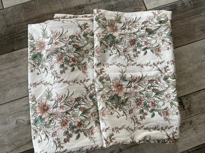 £4.99 • Buy Vtg Montgomery Chateau Cream Floral Handmade Pair Curtains Cottage Core 76x55”