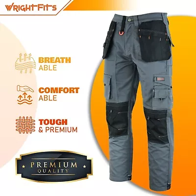 Grey Mens Cargo Combat Work Trousers Workwear Pants With Holster Pockets. • £24.99