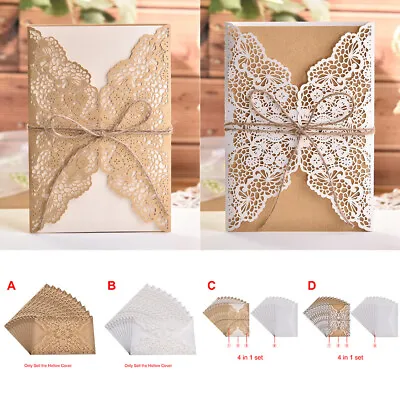10pcs Floral Lace Laser Cut Wedding Party Birthday Invitation Getting Cards • £7.94