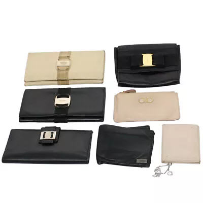 Salvatore Ferragamo Pass Case Wallet Leather 7Set Black Beige Auth Bs9437 • $258.01