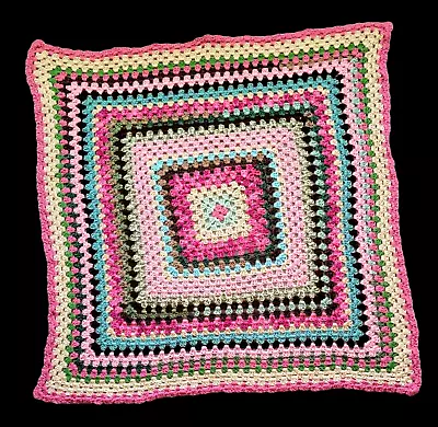 $24.99 • Buy VTG Handmade Granny Square Pink Blue Green Crochet Afghan Throw Blanket 48x48