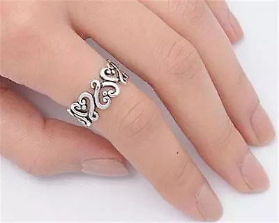 WIDE Band Of Hearts  Ladies Genuine STERLING SILVER Ring Size 7 8 9 10 11 12 13 • $29.75