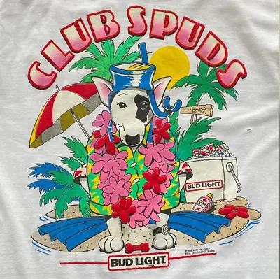 80s Club Spuds Bud Light Tee 1986 Spuds Mackenzie Beer T-Shirt EG638 • $24.99