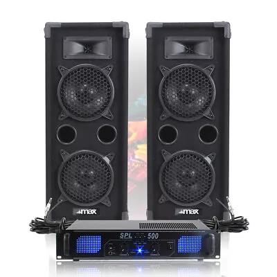2x MAX 2 X 6  Speakers EQ Power Amplifier Cables Bedroom DJ Party 1200W UK Stock • £249