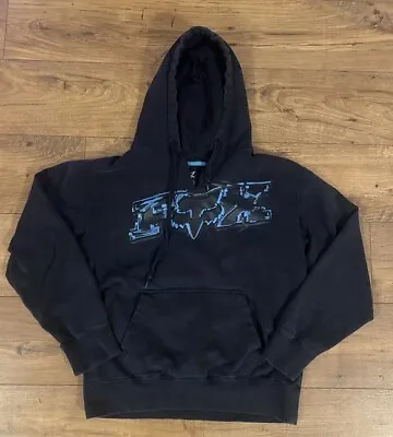 Vintage Fox Racing Black Hooded Sweatshirt Size Large Grunge Y2K 90s Distressed • $24.99