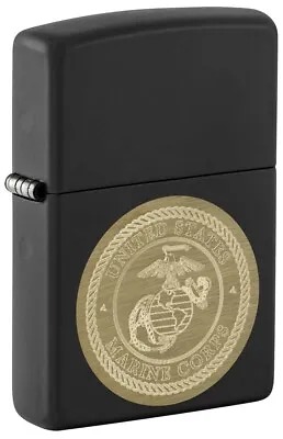Zippo USMC Marines Logo Engraved Lighter Black Matte NEW IN BOX • $27.99