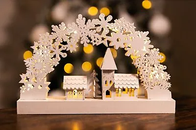 Christmas Candle Bridge Decoration White Wooden Village Scene Light Up Arch Xmas • £11.99