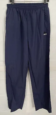 Vintage 90s Adidas Track Wind Pants Lightweight Navy Blue Large Logo Sports • $26.99