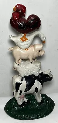 Vintage Cast Iron Farm Animals Door Stop Cow Sheep Pig Goose Rooster 11  • $19.99